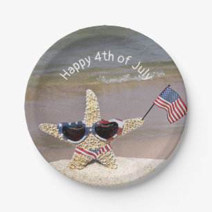 Assiettes En Carton 4 juillet Starfish avec drapeau américain