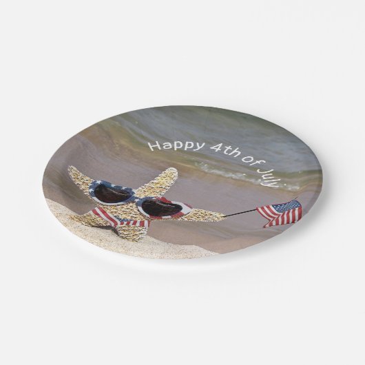 Assiettes En Carton 4 juillet Starfish avec drapeau américain (Angle)