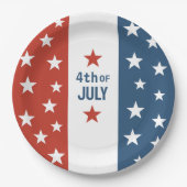 Assiettes En Carton 4 juillet texte rouge, blanc et bleu avec étoiles (Devant)