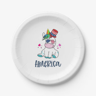 Assiettes En Carton 4 juillet Unicorne avec les lunettes de soleil du
