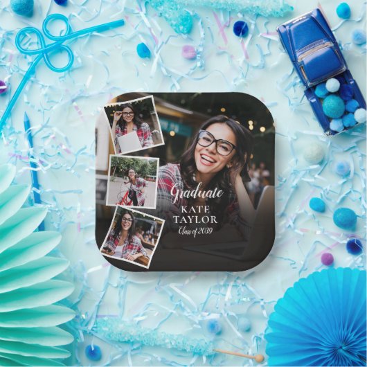 Assiettes En Carton 4 Photo Collage Moderne Graduation Party (Fête)