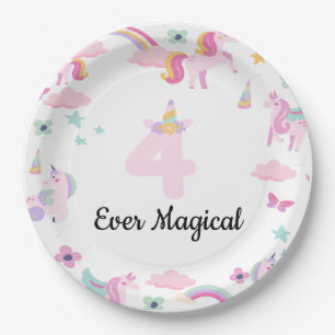 Assiettes En Carton 4 pour toujours magique, Licorne Anniversaire, Arc