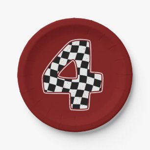 Assiettes En Carton 4e anniversaire À damiers numéro 4 Voiture Racing 