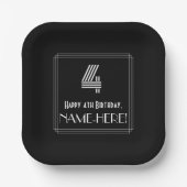 Assiettes En Carton 4e anniversaire — Art Déco Inspiré Look "4" + Nom (Recto)