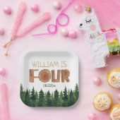 Assiettes En Carton 4e anniversaire Nom aquarelle Arbres verts (Fête)