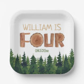 Assiettes En Carton 4e anniversaire Nom aquarelle Arbres verts (Recto)