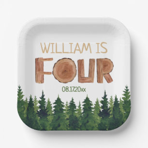 Assiettes En Carton 4th Birthday Name Green Trees 