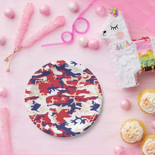 Assiettes En Carton 4th of July, Independence day, Camouflage Beige (Fête)