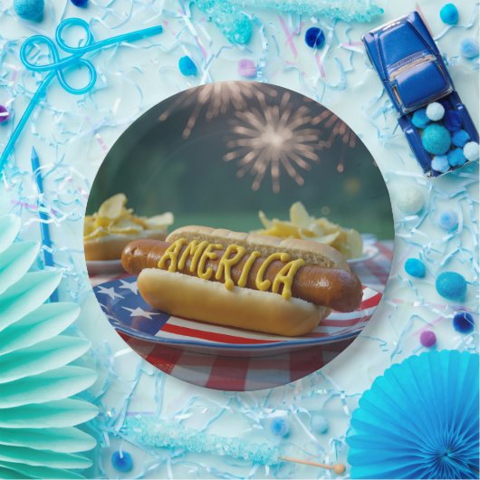 Assiettes En Carton 4th of July Picnic With Fireworks (Fête)