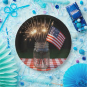 Assiettes En Carton 4th of July Sparklers With American Flag (Fête)