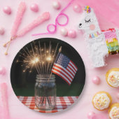 Assiettes En Carton 4th of July Sparklers With American Flag (Fête)