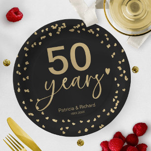 Assiettes En Carton 50 ans de mariage anniversaire noir et or