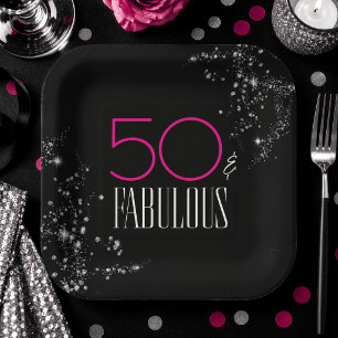 Assiettes En Carton 50 ans et Fabuleux Anniversaire Noir Rose Paillett