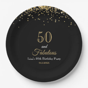 Assiettes En Carton 50 ans et fabuleux paillettes dorées et noir Anniv