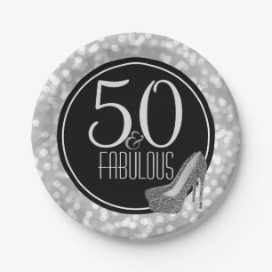 Assiettes En Carton 50 et cinquantième fête d'anniversaire d'argent 