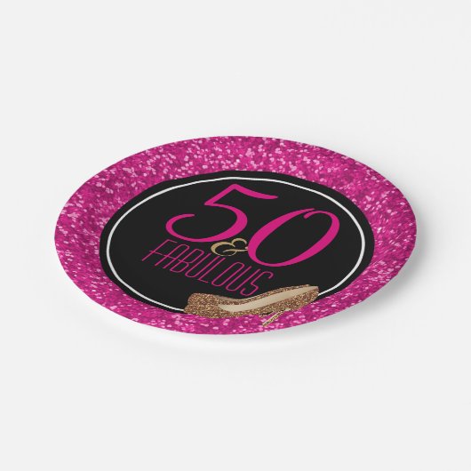 Assiettes En Carton 50 et cinquantième fête d'anniversaire de rose | (Angle)