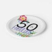 Assiettes En Carton 50 et cinquantième fête d'anniversaire tropicale (Angle)