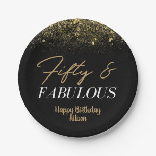 Assiettes En Carton 50 et Fablous Birthday Black/ Gold Confetti   