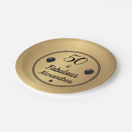 Assiettes En Carton 50 et fabuleux 50e anniversaire Gold Black (Angle)
