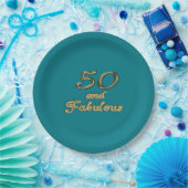 Assiettes En Carton 50 et fabuleux Anniversaire Or 50e Age Turquoise B (Fête)