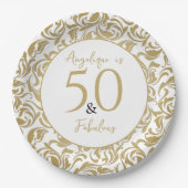 Assiettes En Carton 50 et fabuleux modèle or floral 50e anniversaire (Devant)