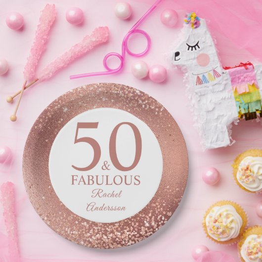 Assiettes En Carton 50 et fabuleux Rose Gold 50e fête d'anniversaire (Fête)