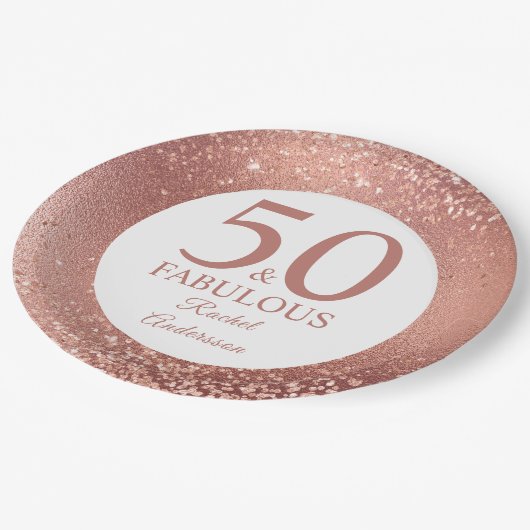 Assiettes En Carton 50 et fabuleux Rose Gold 50e fête d'anniversaire (Angle)