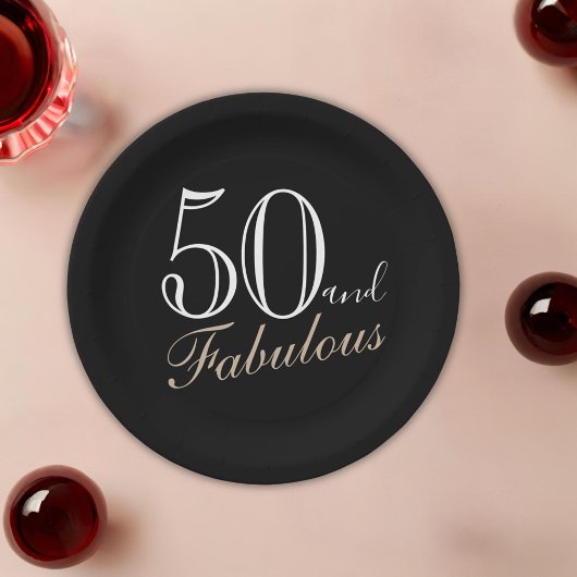 Assiettes En Carton 50 et fabuleux script élégant noir 50e anniversair