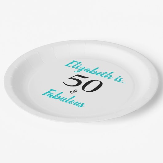 Assiettes En Carton 50 et Fabuleux Turquoise fête d'anniversaire (Angle)