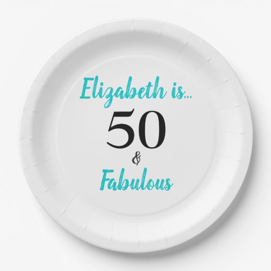 Assiettes En Carton 50 et Fabuleux Turquoise fête d'anniversaire (Devant)