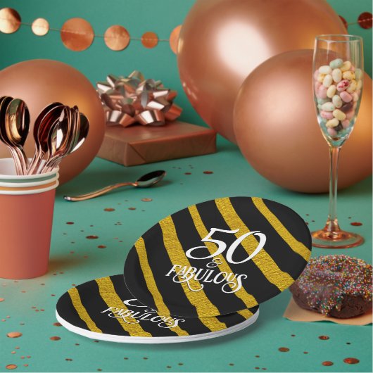 Assiettes En Carton 50 et Fabulous Black and Gold (Multi)