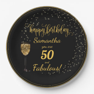 Assiettes En Carton 50 et Fabulous Black and Gold Birthday