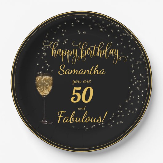 Assiettes En Carton 50 et Fabulous Black and Gold Birthday (Devant)