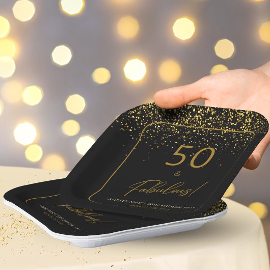 Assiettes En Carton 50 Fabuleux Anniversaire Gold Parties scintillant 