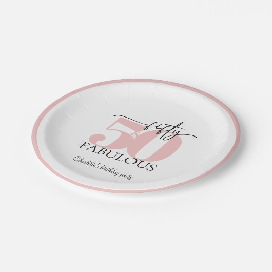 Assiettes En Carton "50 & Fabuleux" Anniversaire rose et noir (Angle)