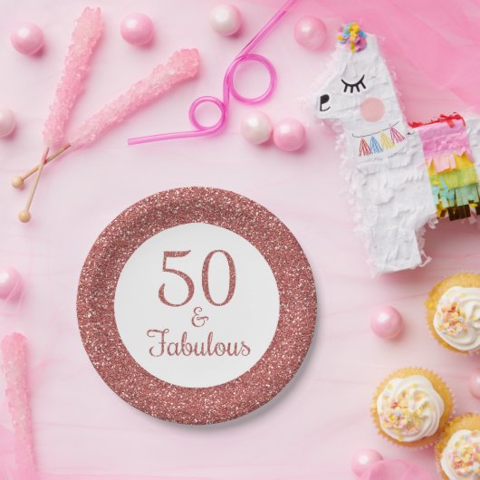 Assiettes En Carton 50 & Fabuleux anniversaire Sparkly Rose Gold Parti (Fête)
