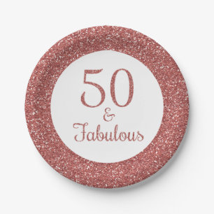 Assiettes En Carton 50 & Fabuleux anniversaire Sparkly Rose Gold Parti