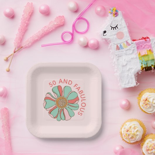 Assiettes En Carton 50 & Fabuleux Retro rose floral (Fête)
