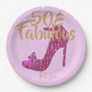 Assiettes En Carton 50 &Fabulous Birthday Girly Pink Gold Text