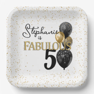 Assiettes En Carton 50 & Fabulous Black Gold Glam Carré plaque papier