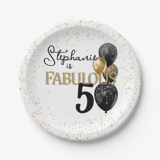 Assiettes En Carton 50 & Fabulous Black Gold Glam Plaque papier d'anni (Devant)