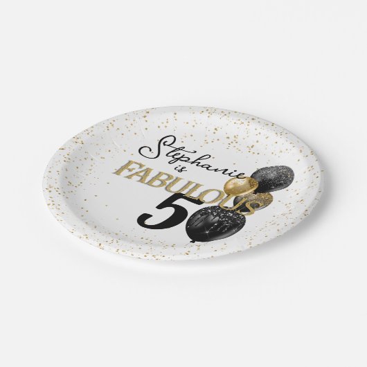 Assiettes En Carton 50 & Fabulous Black Gold Glam Plaque papier d'anni (Angle)