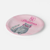 Assiettes En Carton 50 & Fabulous Chat, rose et gris, 50e anniversaire (Angle)