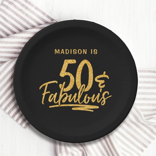Assiettes En Carton 50 & Fabulous Gold Parties scintillant 50e anniver