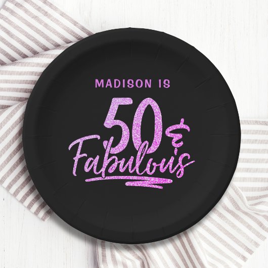 Assiettes En Carton 50 & Fabulous Purple Parties scintillant 50e anniv