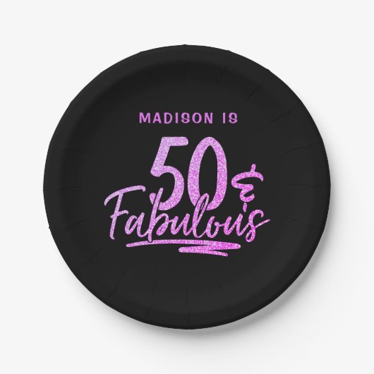 Assiettes En Carton 50 & Fabulous Purple Parties scintillant 50e anniv (Devant)