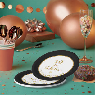 Assiettes En Carton 50e anniversaire 50 et Fabulous Black White Gold