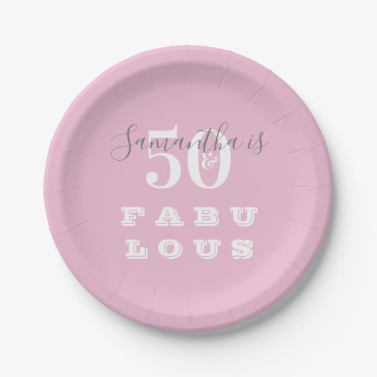 Assiettes En Carton 50e anniversaire 50 fabuleux Pink Grey Party (Devant)