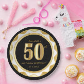 Assiettes En Carton 50e anniversaire / Anniversaire - Noir & Or (Fête)