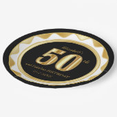 Assiettes En Carton 50e anniversaire / Anniversaire - Noir & Or (Angle)